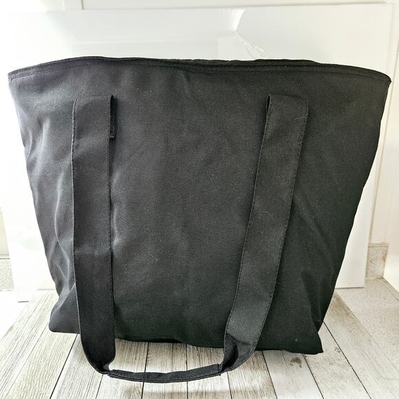 Jumbo Tote Insulated Black and Blue Zippered Shoulder Carryall Bag with Diamond - Picture 6 of 16